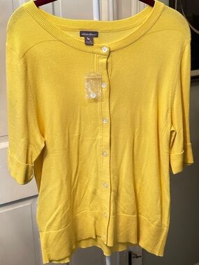 Eddie Bauer Bright Yellow Short-Sleeve Button Cardigan NWOT